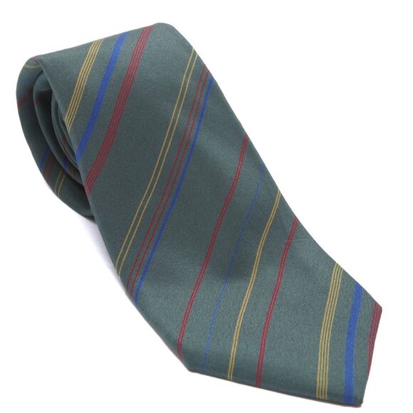 Vintage Emanuel Ungaro Paris Tie 100% Silk Green Red Stripe Designer Necktie - Picture 6 of 6